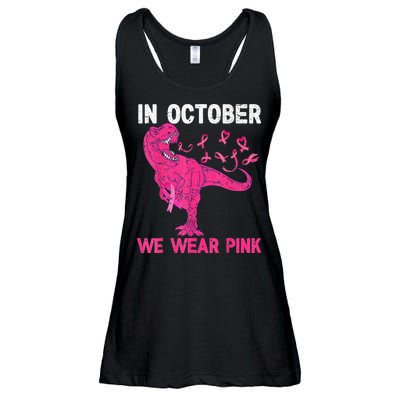 In October We Wear Pink Breast Cancer Trex Dino Kids Ladies Essential Flowy Tank