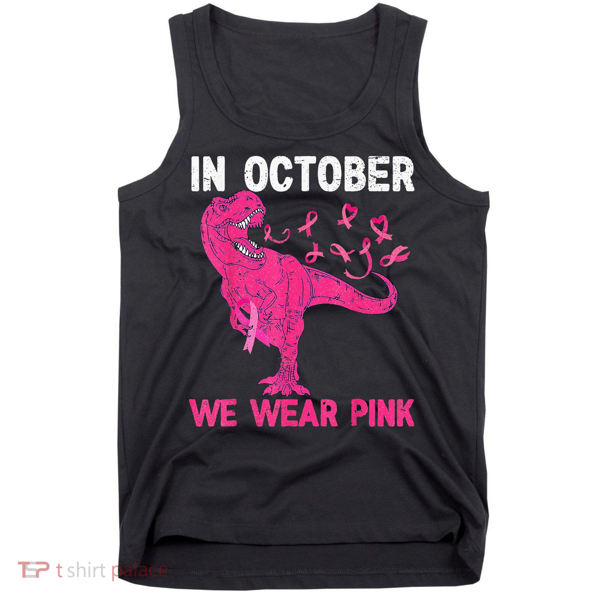 In October We Wear Pink Breast Cancer Trex Dino Kids Tank Top