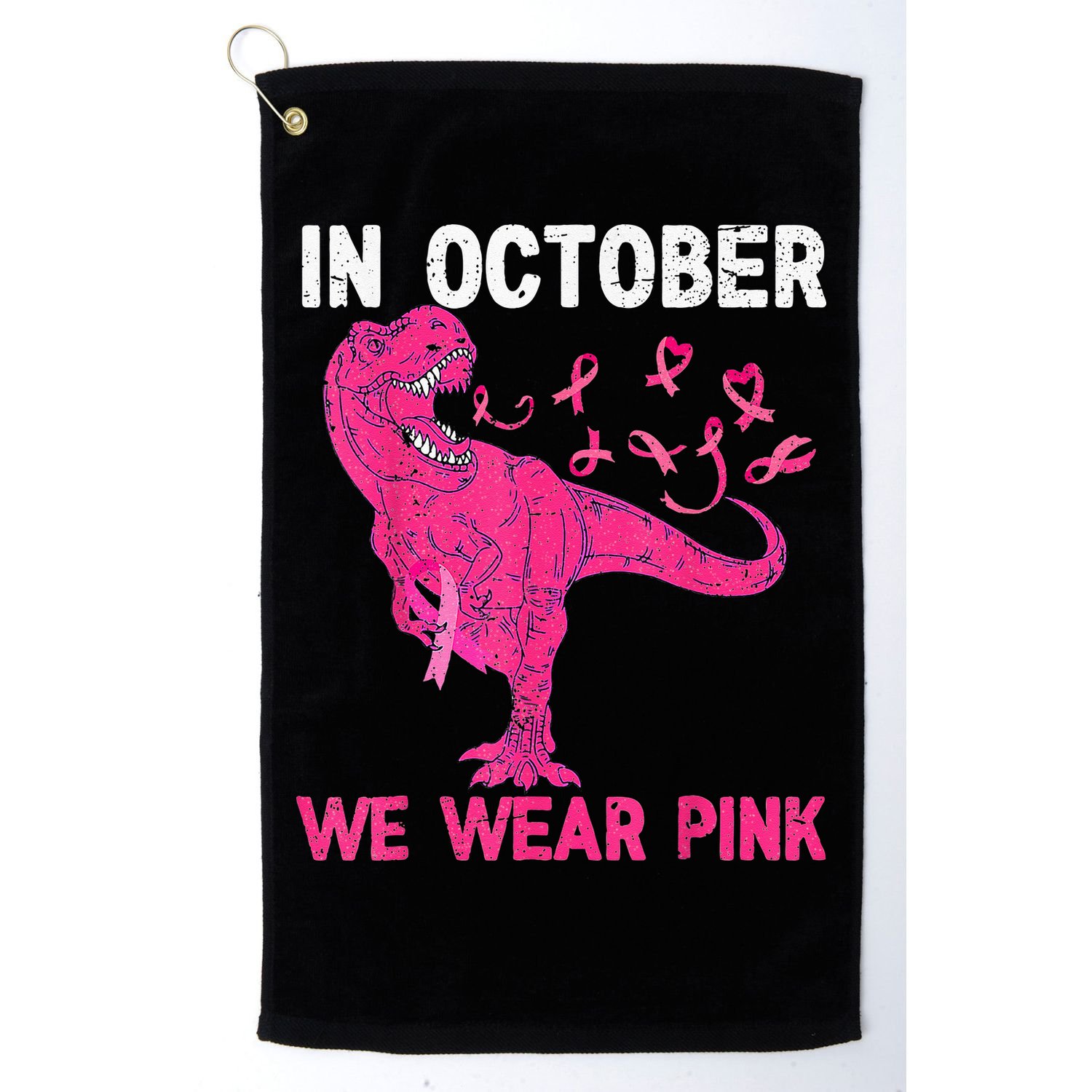 In October We Wear Pink Breast Cancer Trex Dino Kids Golf Towel