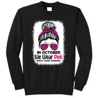 In October We Wear Pink Messy Bun Breast Cancer Awareness Sweatshirt