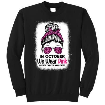 In October We Wear Pink Messy Bun Breast Cancer Awareness Sweatshirt