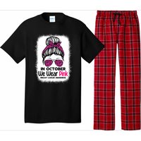 In October We Wear Pink Messy Bun Breast Cancer Awareness Pajama Set