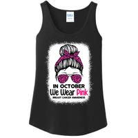 In October We Wear Pink Messy Bun Breast Cancer Awareness Ladies Essential Tank