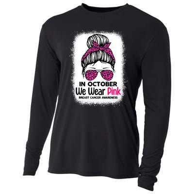 In October We Wear Pink Messy Bun Breast Cancer Awareness Cooling Performance Long Sleeve Crew