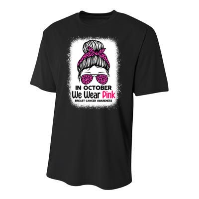 In October We Wear Pink Messy Bun Breast Cancer Awareness Youth Performance Sprint T-Shirt