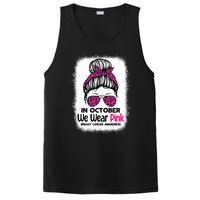 In October We Wear Pink Messy Bun Breast Cancer Awareness PosiCharge Competitor Tank