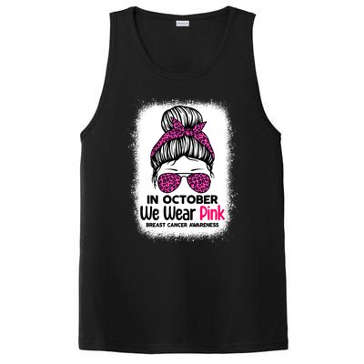 In October We Wear Pink Messy Bun Breast Cancer Awareness PosiCharge Competitor Tank