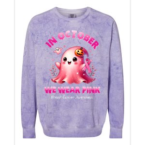 In October We Wear P.I.N.K. Ghost Witch Breast Cancer Awareness Colorblast Crewneck Sweatshirt