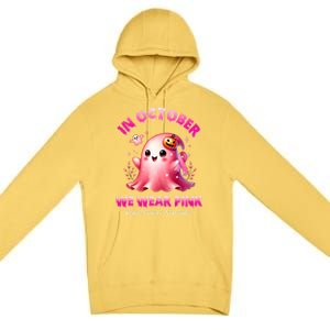 In October We Wear P.I.N.K. Ghost Witch Breast Cancer Awareness Premium Pullover Hoodie