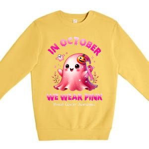 In October We Wear P.I.N.K. Ghost Witch Breast Cancer Awareness Premium Crewneck Sweatshirt