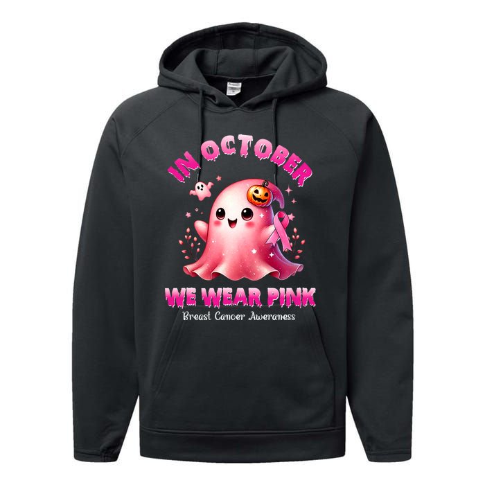 In October We Wear P.I.N.K. Ghost Witch Breast Cancer Awareness Performance Fleece Hoodie