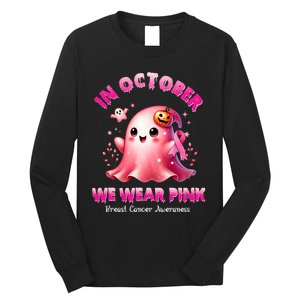 In October We Wear P.I.N.K. Ghost Witch Breast Cancer Awareness Long Sleeve Shirt