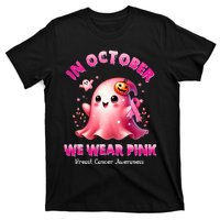 In October We Wear P.I.N.K. Ghost Witch Breast Cancer Awareness T-Shirt