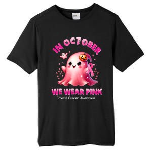 In October We Wear P.I.N.K. Ghost Witch Breast Cancer Awareness Tall Fusion ChromaSoft Performance T-Shirt