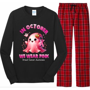 In October We Wear P.I.N.K. Ghost Witch Breast Cancer Awareness Long Sleeve Pajama Set