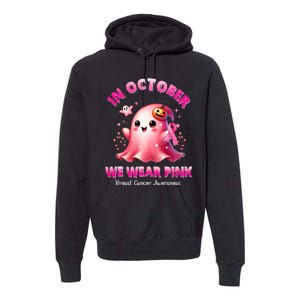 In October We Wear P.I.N.K. Ghost Witch Breast Cancer Awareness Premium Hoodie