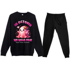 In October We Wear P.I.N.K. Ghost Witch Breast Cancer Awareness Premium Crewneck Sweatsuit Set