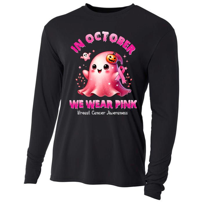 In October We Wear P.I.N.K. Ghost Witch Breast Cancer Awareness Cooling Performance Long Sleeve Crew