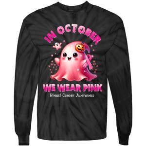 In October We Wear P.I.N.K. Ghost Witch Breast Cancer Awareness Tie-Dye Long Sleeve Shirt