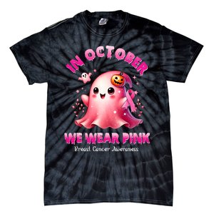 In October We Wear P.I.N.K. Ghost Witch Breast Cancer Awareness Tie-Dye T-Shirt