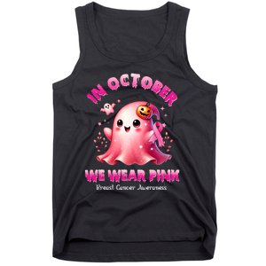 In October We Wear P.I.N.K. Ghost Witch Breast Cancer Awareness Tank Top