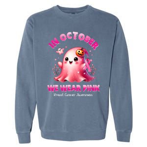 In October We Wear P.I.N.K. Ghost Witch Breast Cancer Awareness Garment-Dyed Sweatshirt