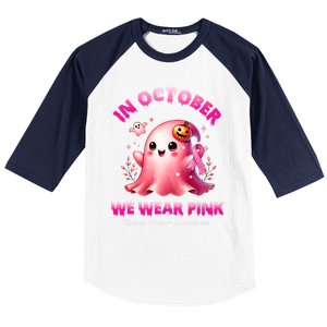 In October We Wear P.I.N.K. Ghost Witch Breast Cancer Awareness Baseball Sleeve Shirt