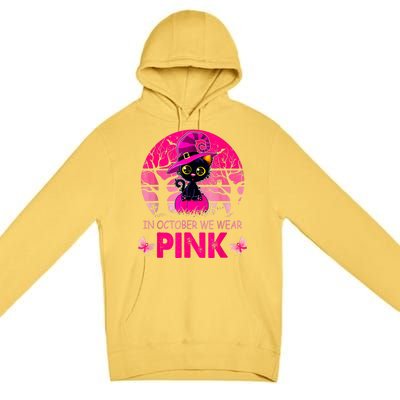 In October We Wear Pink Cute Cat Breast Cancer Awareness Premium Pullover Hoodie