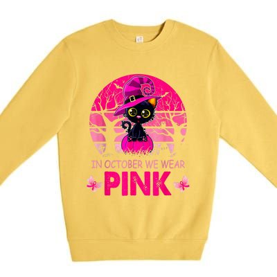 In October We Wear Pink Cute Cat Breast Cancer Awareness Premium Crewneck Sweatshirt