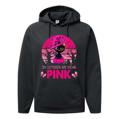 In October We Wear Pink Cute Cat Breast Cancer Awareness Performance Fleece Hoodie