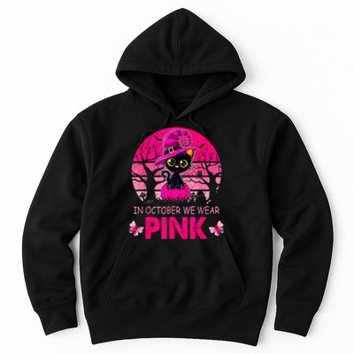 In October We Wear Pink Cute Cat Breast Cancer Awareness Hoodie