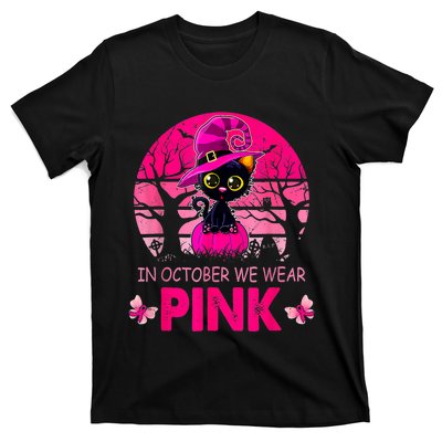 In October We Wear Pink Cute Cat Breast Cancer Awareness T-Shirt