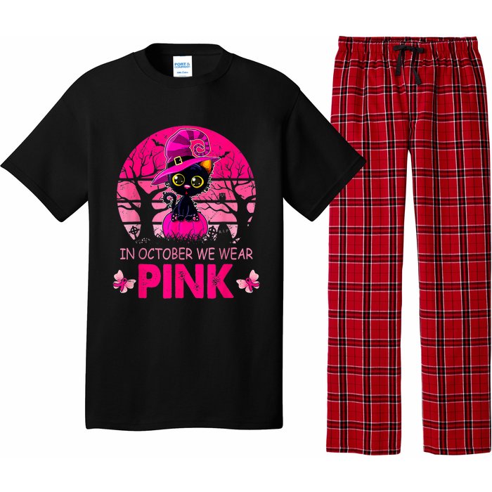 In October We Wear Pink Cute Cat Breast Cancer Awareness Pajama Set