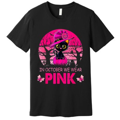 In October We Wear Pink Cute Cat Breast Cancer Awareness Premium T-Shirt