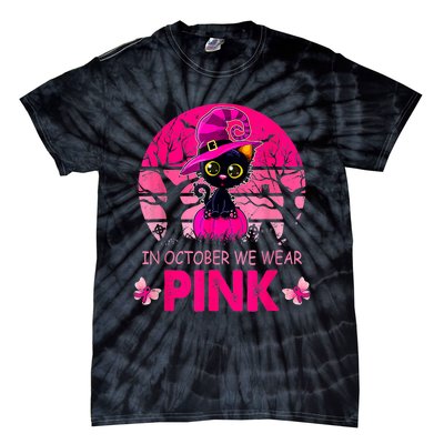 In October We Wear Pink Cute Cat Breast Cancer Awareness Tie-Dye T-Shirt