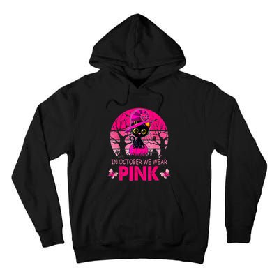 In October We Wear Pink Cute Cat Breast Cancer Awareness Tall Hoodie