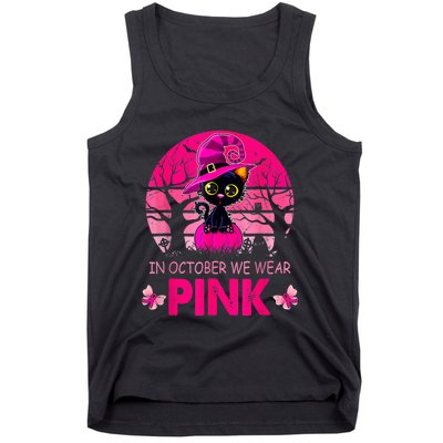 In October We Wear Pink Cute Cat Breast Cancer Awareness Tank Top