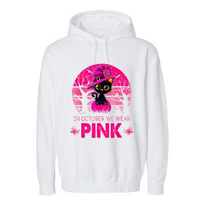 In October We Wear Pink Cute Cat Breast Cancer Awareness Garment-Dyed Fleece Hoodie