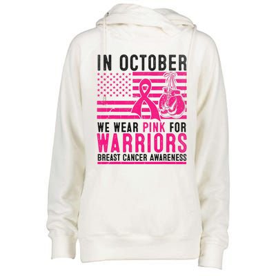 In October Wear Pink Support Warrior Awareness Breast Cancer Womens Funnel Neck Pullover Hood