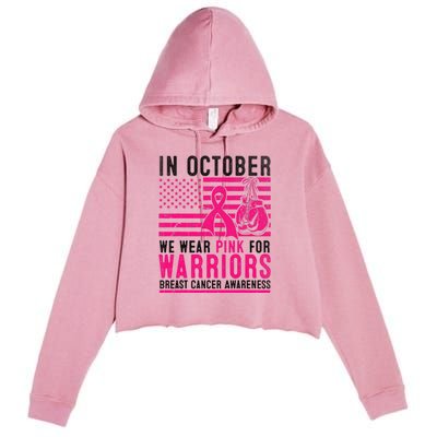 In October Wear Pink Support Warrior Awareness Breast Cancer Crop Fleece Hoodie