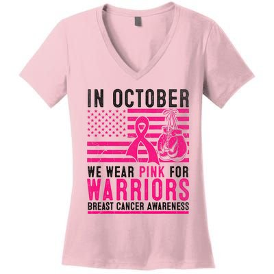 In October Wear Pink Support Warrior Awareness Breast Cancer Women's V-Neck T-Shirt