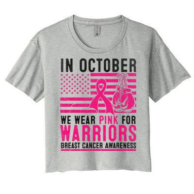 In October Wear Pink Support Warrior Awareness Breast Cancer Women's Crop Top Tee