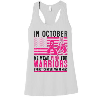 In October Wear Pink Support Warrior Awareness Breast Cancer Women's Racerback Tank