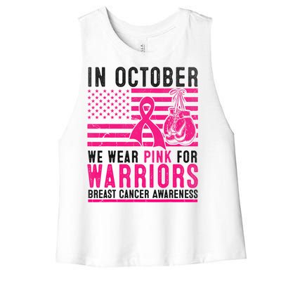 In October Wear Pink Support Warrior Awareness Breast Cancer Women's Racerback Cropped Tank