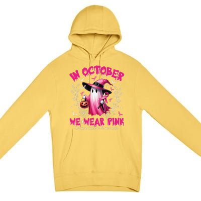 In October We Wear P.Ink Ghost Witch Breast Cancer Awareness Gift Premium Pullover Hoodie