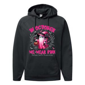 In October We Wear P.Ink Ghost Witch Breast Cancer Awareness Gift Performance Fleece Hoodie