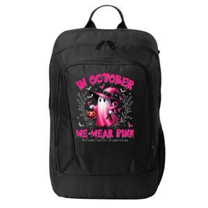 In October We Wear P.Ink Ghost Witch Breast Cancer Awareness Gift City Backpack