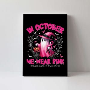 In October We Wear P.Ink Ghost Witch Breast Cancer Awareness Gift Canvas