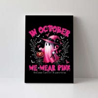 In October We Wear P.Ink Ghost Witch Breast Cancer Awareness Gift Canvas