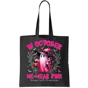 In October We Wear P.Ink Ghost Witch Breast Cancer Awareness Gift Tote Bag